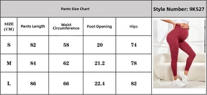 Detailed pants size chart for high waist seamless leggings with measurement data