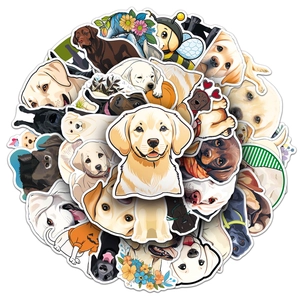 Detailed pile of assorted Labrador retriever stickers in cartoon and realistic styles