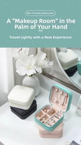 Mini PU leather travel jewelry box with multiple compartments for rings and necklaces
