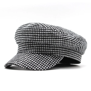 Casquette Gavroche Femmes Motif Pied De Poule Coton Polyester Style Britannique Rétro Béret Automne Hiver