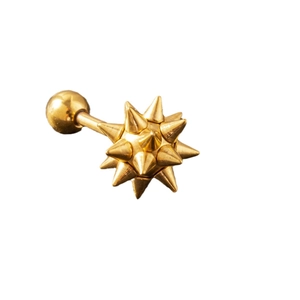 Men's golden stainless steel mace stud earring with spiked star design on white background