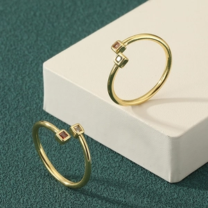 Adjustable Open Ring For Women Square Colorful Zirconia Gold Plated Copper Geometric Minimalist Jewelry