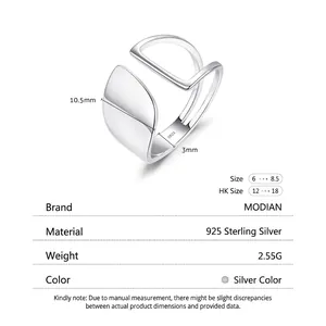 Minimalist s925 sterling silver geometric open ring with polished surface and 10.5mm face width
