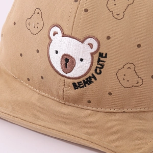Cappellino neonato in cotone kaki con pois e ricamo 3D a forma di orsetto