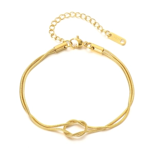 18K gold plated double layer snake chain bracelet with a central infinity knot design