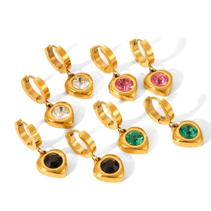 18K gold plated stainless steel heart earrings with colorful zircon gemstones