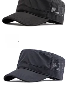 Black and navy blue breathable mesh flat top military hats with adjustable side vents