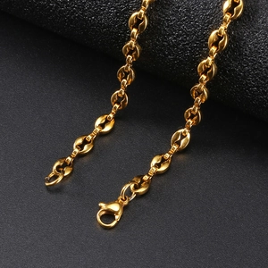 Close-up of golden 4.5mm stainless steel puffed mariner chain with lobster clasp
