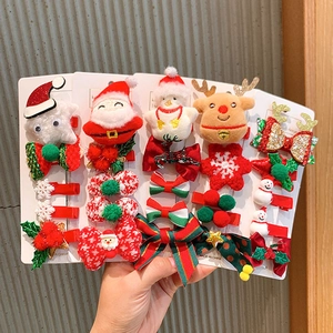 Cute Kids Christmas Hair Clips Plush Santa Snowman Elk Bow Hairpins For Girls Baby Holiday Hair Accessories Gift