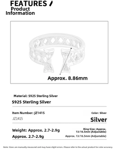 Macro shot of S925 sterling silver bow ring featuring hollow X-grid and 8.86mm width