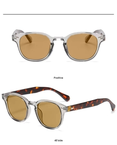 Vues de face et de côté à 45 degrés des lunettes de soleil rétro rondes avec léopard