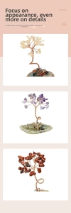 Detailed handcrafted crystal tree with metallic wire wrapping on natural stone base