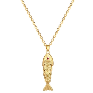 Collier multicouche de luxe en titane doré avec pendentif carpe koi et pierre précieuse rouge
