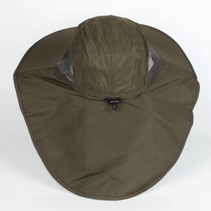 Outdoor wide brim sun hat with neck flap and breathable mesh panels in olive green
