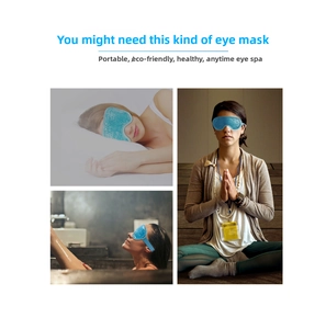 Three-panel view of blue gel bead eye mask for sleeping, spa, and meditation relaxation