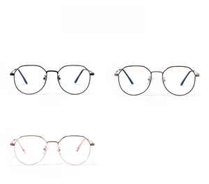 Three color options for metal round eyeglass frames: Black, Gold Dot, and Rose Gold