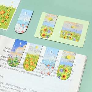 Magnetic Bookmarks Artistic 3D Relief Oil Painting Texture Floral Landscape Folding Page Marker Aesthetic Art Stationery