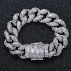 Sparkling silver 18mm Cuban link bracelet with iced out cubic zirconia bubble stones
