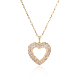 Luxurious 18K gold plated heart pendant necklace with shimmering zircon stones