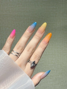 Unghie Finte Press On Sfumatura Arcobaleno Lucide Stiletto Mandorla Unghie Artificiali Colorate Per Donne Quotidiano