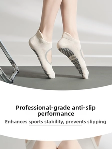 Detailed macro of professional non-slip yoga socks with honeycomb silicone grips