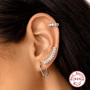 925 sterling silver ear jewelry set with geometric rhodium plating and cubic zirconia