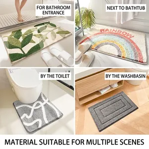 Tapis de bain rayés antidérapants et absorbants avec motifs arc-en-ciel pour la salle de bain