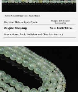 Détail macro de perles de préhnite vert clair naturel en tailles de 4 mm à 10 mm
