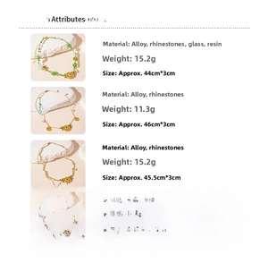 Detailed size chart for sunflower necklace with alloy, resin and rhinestone materials