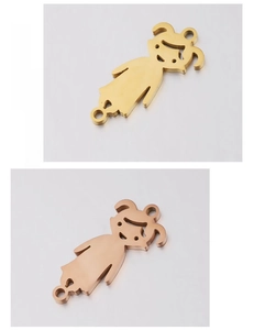 Polished stainless steel girl pendant charms in gold and rose gold finishes