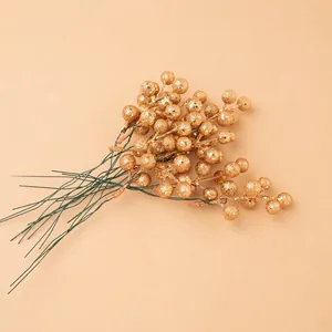 Sparkling gold glitter artificial berry stems for Christmas and floral DIY decorations