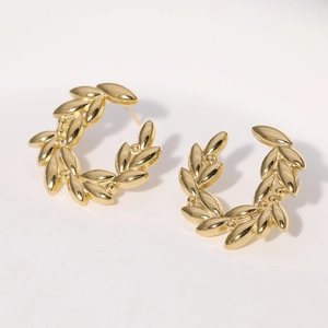 Laurel Leaf Wreath C-Shaped Earrings Stainless Steel Titanium Steel Minimalist Elegant Plant Jewelry For Women