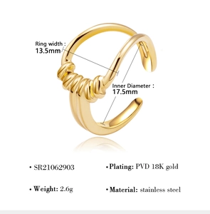 Detailed size chart for 18K gold plated twisted ring with width and diameter measurements