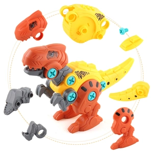 DIY assembly Tyrannosaurus Rex toy with electric screwdriver and colorful plastic parts