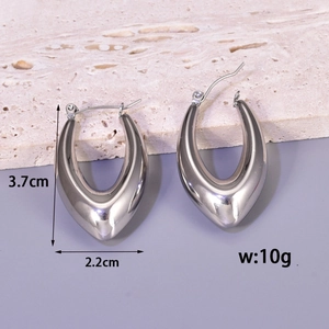 Silver hollow C-shaped teardrop stainless steel earrings for women, 3.7cm height