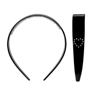 French retro black acetate headband featuring a sparkling crystal heart decoration