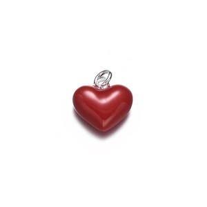Minimalist red heart pendant in 925 sterling silver with round bail for DIY jewelry