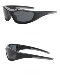 Close-up of matte black cycling glasses with anti-slip temple tips and grey foam padding