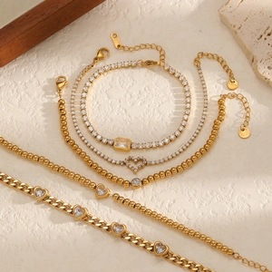 Luxurious 18k gold plated stainless steel tennis bracelet set with sparkling heart zircons