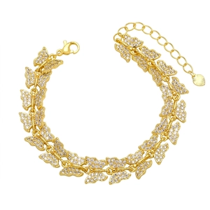 Elegant gold butterfly bracelet with pavé cubic zirconia and adjustable lobster clasp