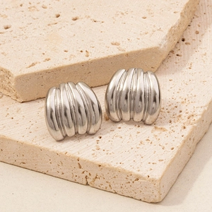 Macro view of polished 304 stainless steel earrings with irregular shell-like rib textures