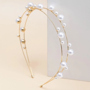 Double Layer Artificial Pearl Headband Elegant White Faux Artificial Pearls Metal Wire Hair Hoop For Women Wedding Party Fashion Accessory