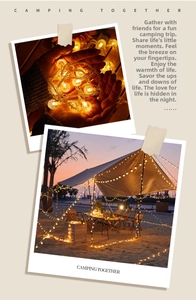 Close-up of warm white bubble ball LED string lights for outdoor camping tent decoration