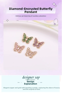 Exquisite hollow butterfly pendants with colorful micro-set zircons and gold-plated finish