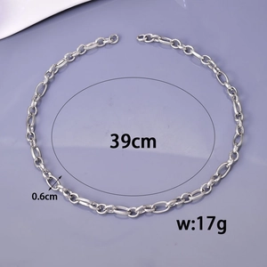 Detail view showing 39cm length and 0.6cm width of silver cuban chain necklace