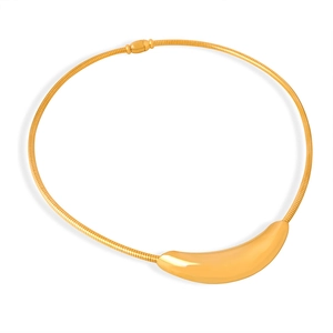 Minimalist gold plated stainless steel snake chain necklace with curved geometric pendant