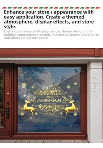 Golden reindeer window stickers for Christmas shopfront display decoration
