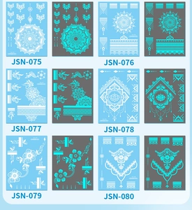 Detail showing blue mandala flower temporary tattoo stickers in various intricate designs