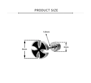 Detailed size chart of cross earring with 8mm diameter and 1.0mm thickness dimensions