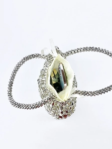 Fashion silver beaded woven handbag with sequin finish and drawstring inner pouch